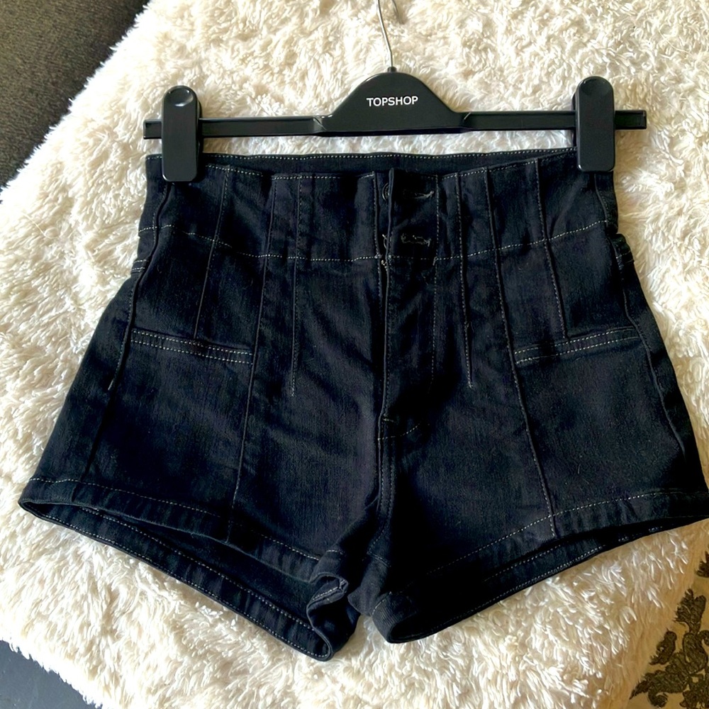 Free People black denim shorts.  Perfect never worn.  Size 27 stretch